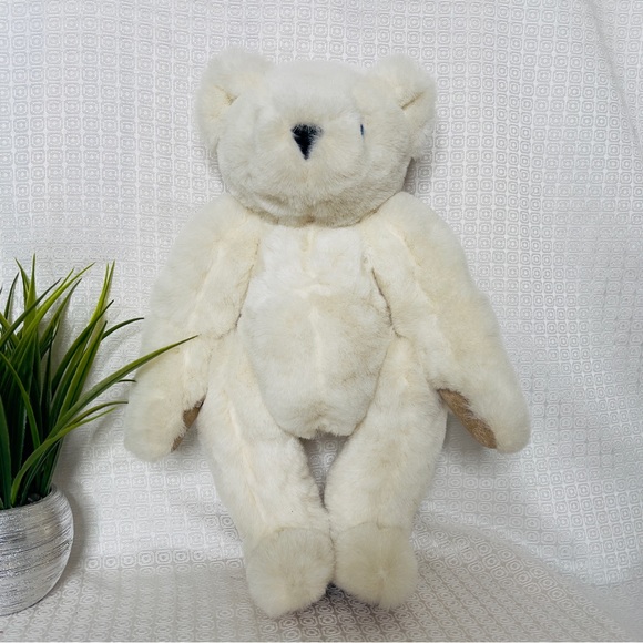 Vermont Teddy Bear White With rotatable Jointed Limbs, Head And Blue Eyes - Picture 6 of 12